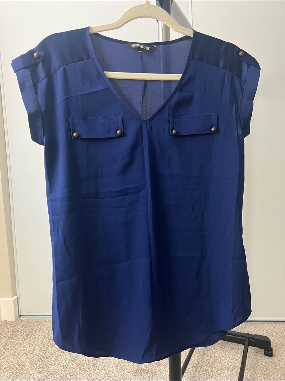 Express Royal Blue V-Neck Short Sleeve Blouse